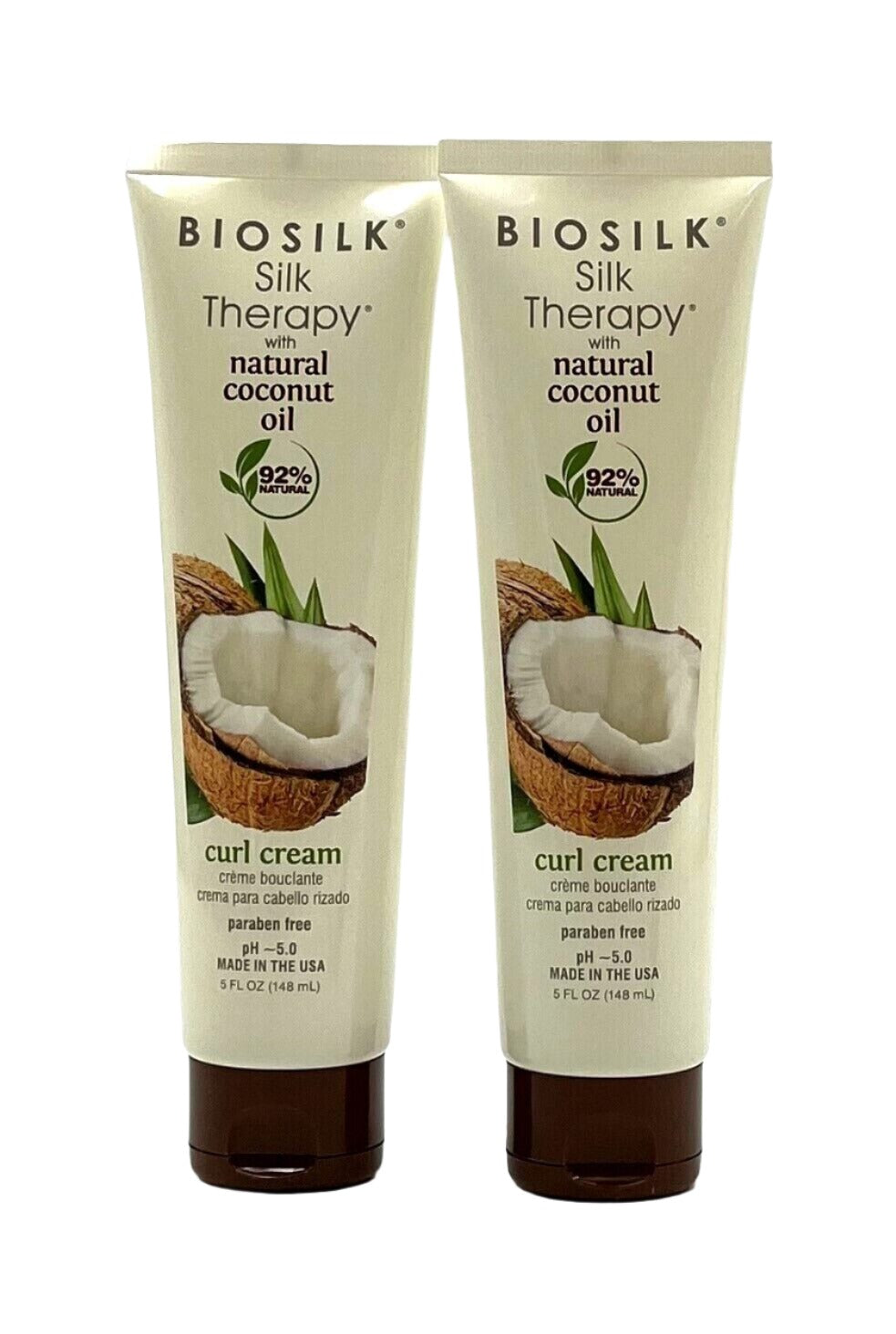 Biosilk Silk Therapy Natural Coconut Oil Curl Cream 5 oz-92% Natural-2 Pack