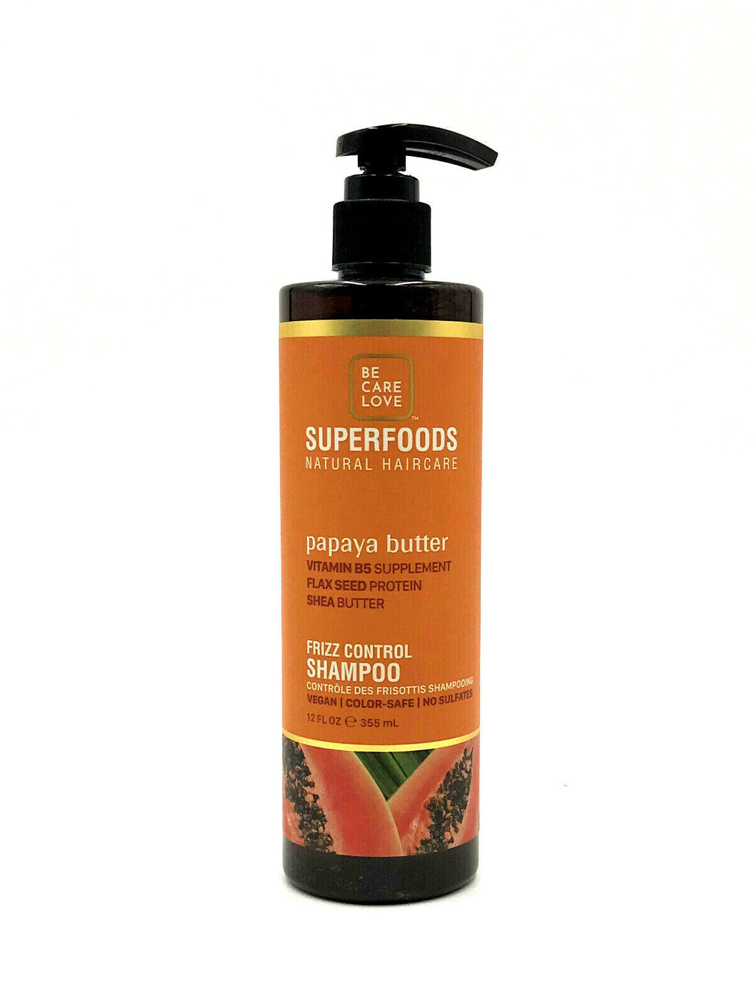 Be Care Love Papaya Butter Sea Butter Frizz Control Shampoo Vegan 12 oz